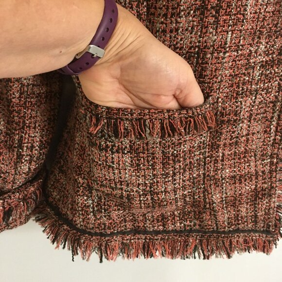 New York & Company Womens TWEED Blazer Size 8 Multicolor 3/4 Sleeve Snap FRINGE - Picture 4 of 11